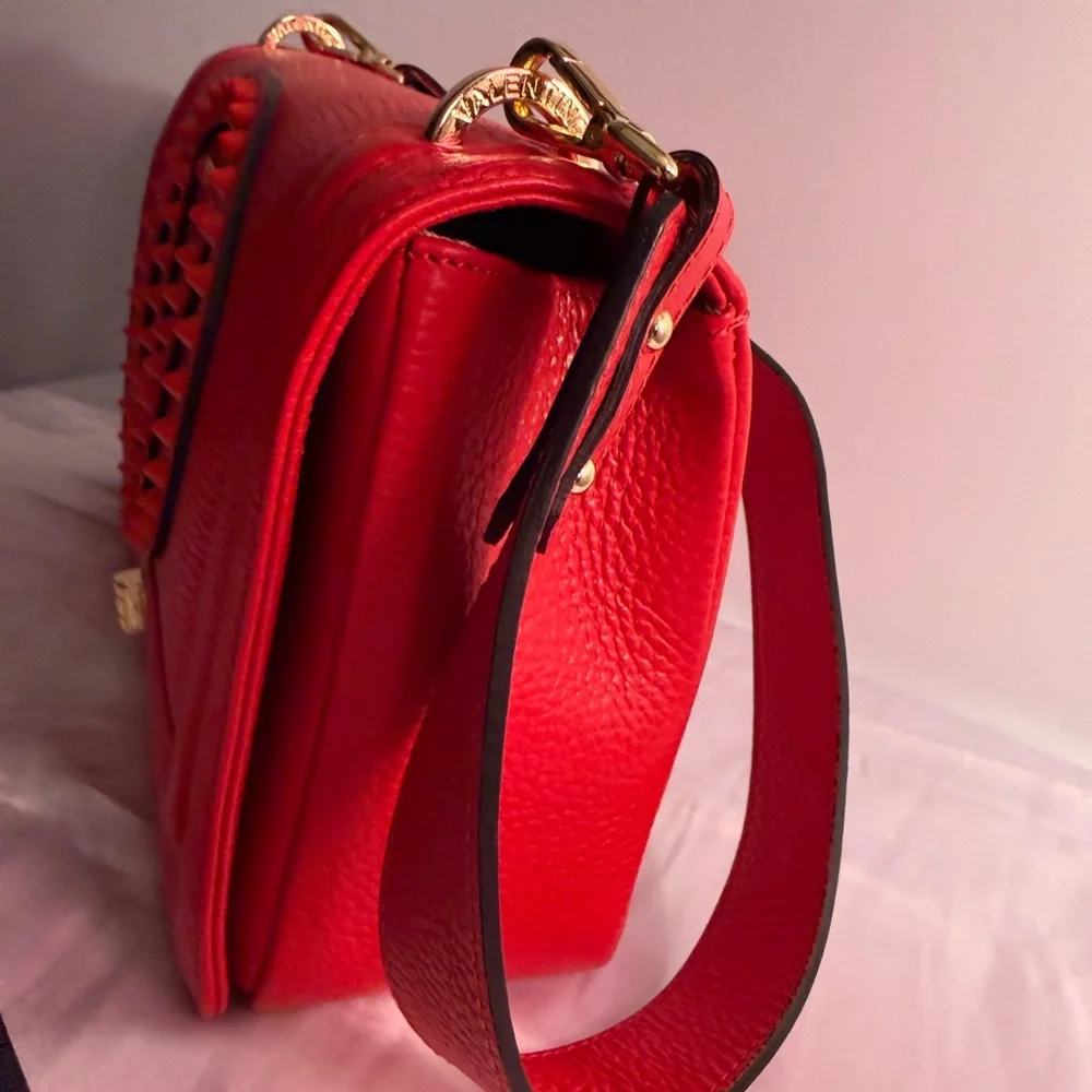 Valentino By Mario Valentino Red Studded V-Logo Shoulder Bag - Picture 2 of 13
